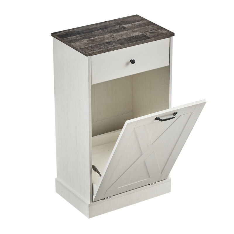 Streamdale Single Door Trash Cabinet Tilt Trash Cabinet Kitchen Trash Can - Splice Wood White