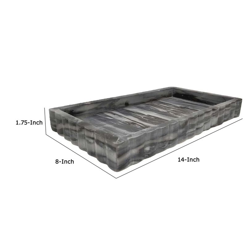 Myla Decorative Marble Tray, Subtle Gray Scalloped Edges, 14 Inch