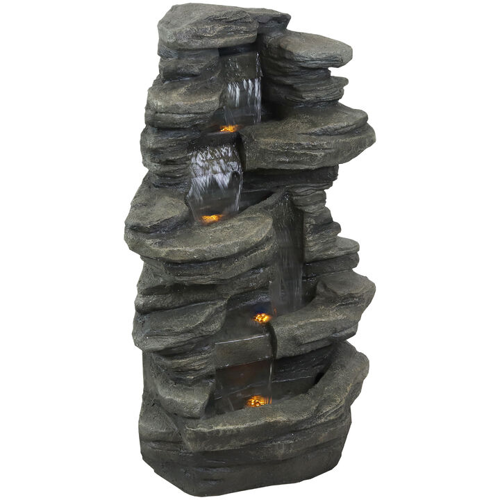 Sunnydaze Electric Stacked Shale Water Fountain with LED Lights - 38 in