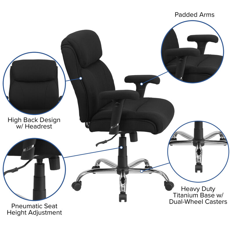 HERCULES Series Big & Tall 400 lb. Rated Fabric Ergonomic Task Office Chair with Line Stitching and Adjustable Arms image number 4