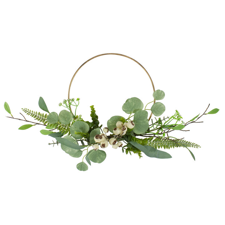 Eucalyptus Leaf and Fern Golden Ring Wreath Spring Decor  Green and Gold 30"