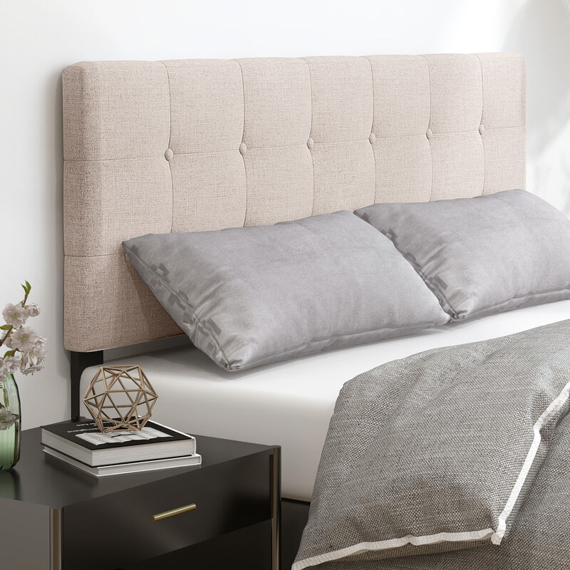 Linen Upholstered Headboard with Solid Rubber Wood Legs