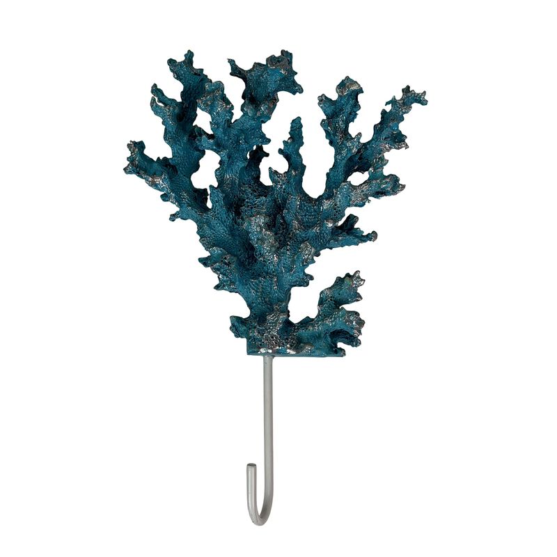 Decorative Coral Wall Hook Blue Silver 75 In Resin Metal Key Holder image number 0