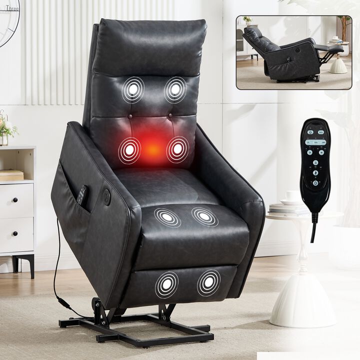 Faux Leather Power Lift Recliner Chair 155&deg; Recliner with Massage Heat & USB