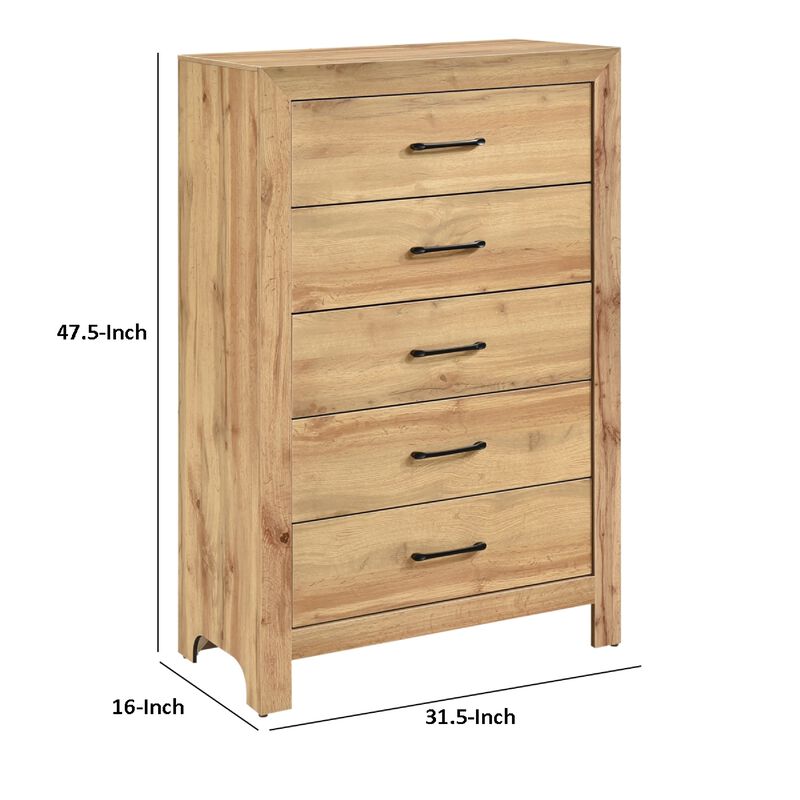 Eby Tall Dresser Chest, 5 Drawers, Black Nickel Handles, Natural Brown image number 7