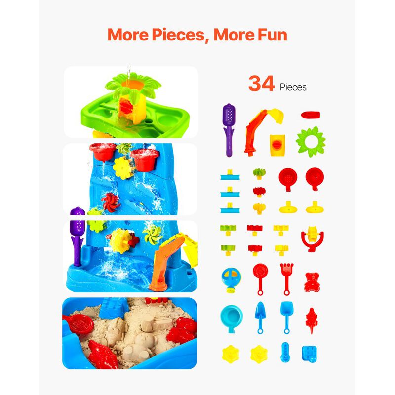Kids Sand and Water Table, Double-Sided Sensory Activity Table with Accessories image number 6