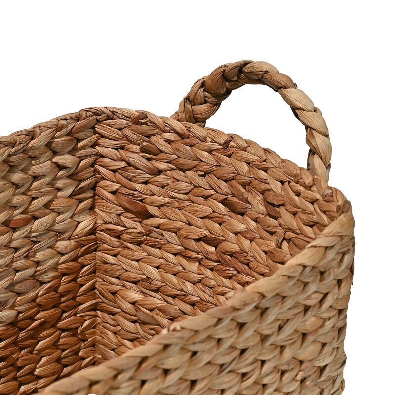 Clara Farmhouse Classic Handwoven Hyacinth Rectangle Storage Floor Baskets with Handles