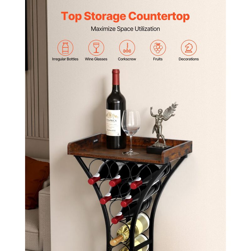 Freestanding 15 Bottle Wine Rack with Wood Top for Home Bar and Kitchen-Black image number 6