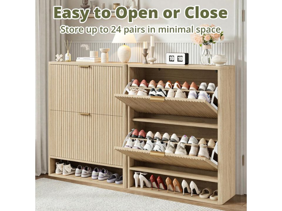 Slim Entryway Shoe Storage Cabinet Flip Drawer Adjustable Shelves