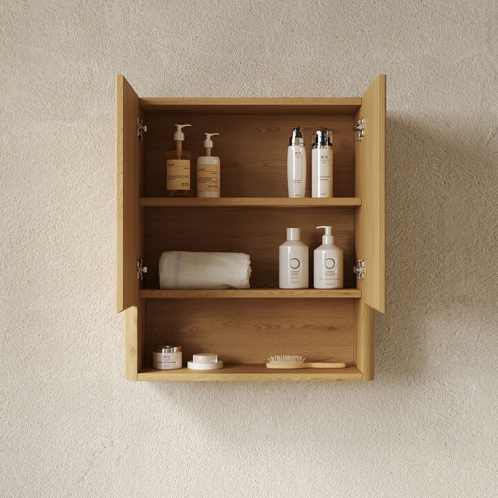 ELEMENT ACE Wall-Mounted Striped Bathroom Cabinet with Doors, Shelf and Open Storage Compartment Over The Toilet Storage Solution
