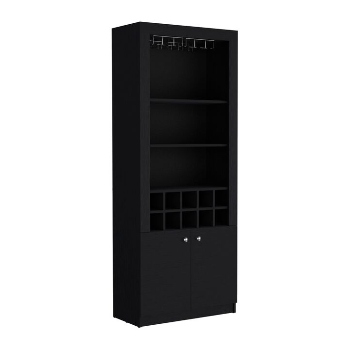 Nero Cabinet 4-Tier, Glass Holder Stemware Rack, Wine Cabinet, Liquor Cabinet, 10 Bottle Cubbies, 4 Shelves, Black , Living Room