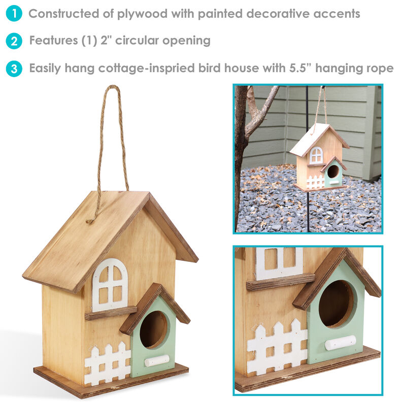 Sunnydaze Wooden Country Cottage Hanging Birdhouse - 9.25 in - Rustic