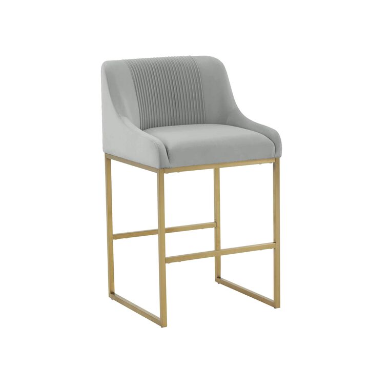 Casafoyer Lisa Grey Pleated Velvet Counter Stool