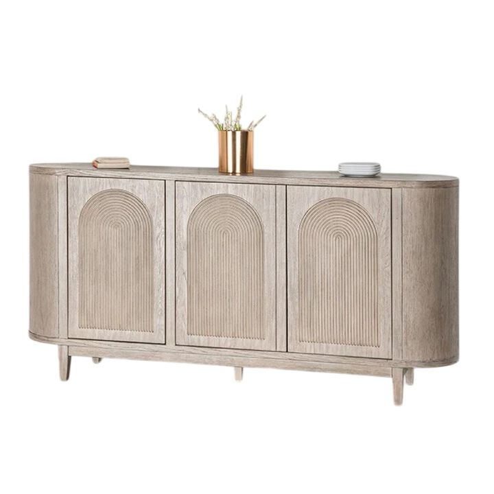Zoko Sideboard Buffet Console, Arched Design Doors, 77 Inch White Wood