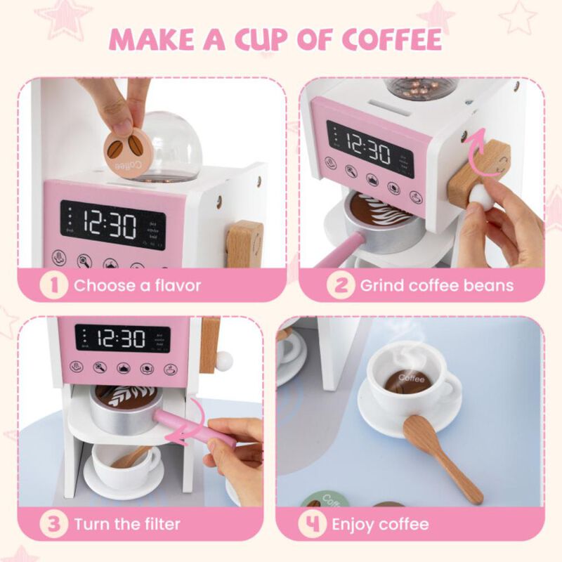 Hivvago Corner Wooden Play Kitchen with Coffee Machine and Slide for Kids