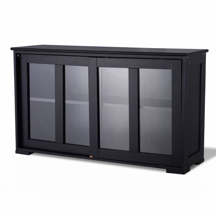 Hivvago Black Sideboard Buffet Dining Storage Cabinet with 2 Glass Sliding Doors