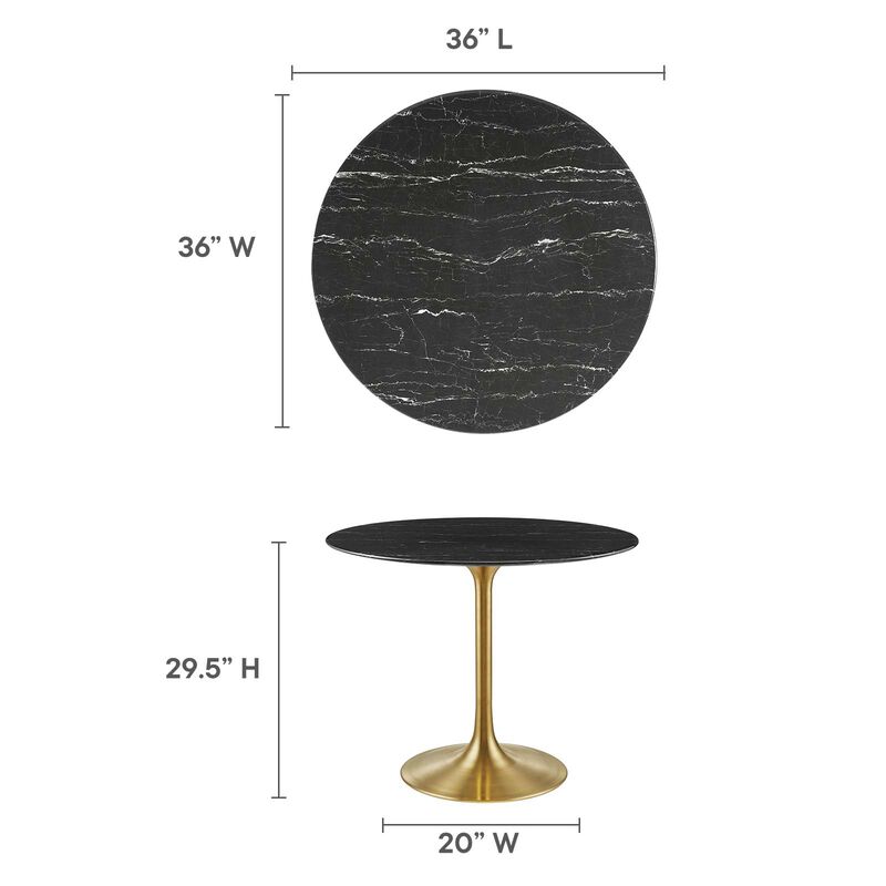 Modway - Lippa 36" Round Artificial Marble Dining Table Gold Black