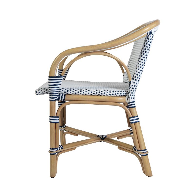 Butler Specialty Portofino 18.75 in. Seat Height Rattan Arm Chair, White and Navy image number 5