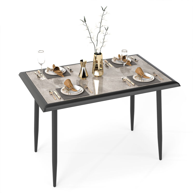 44 Inch Rectangular Sintered Stone Kitchen Table, Modern Dining Table with Metal Frame image number 3