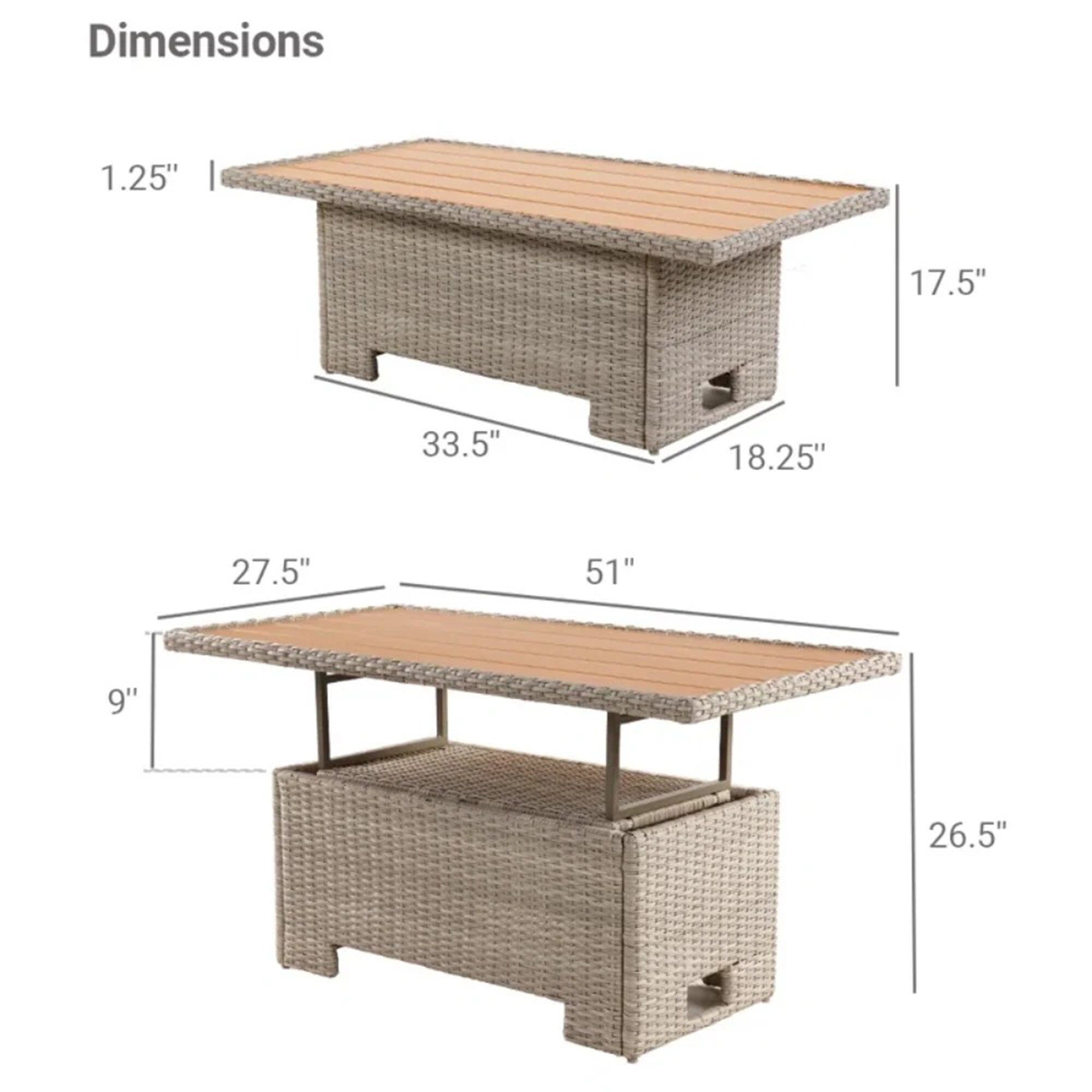 Mondawe Outdoor Detachable Rattan Lifting Table