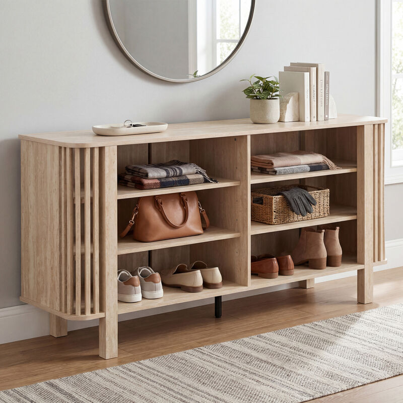 Wood TV Stand with Adjustable Storage Shelves for Home Entertainment image number 6