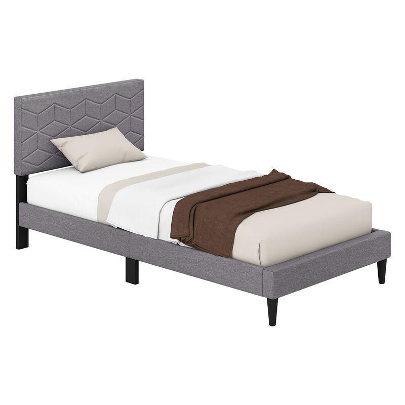 Platform Bed Frame with Linen Upholstered Headboard, Modern Style image number 3