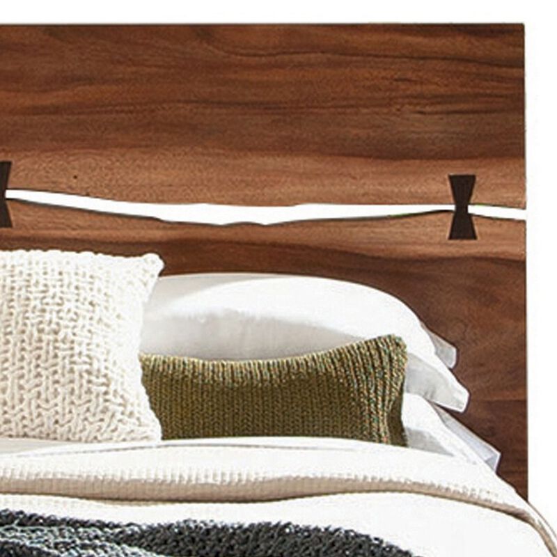 Zeko California King Platform Plinth Bed, Natural Edge, Walnut Brown Wood - Benzara