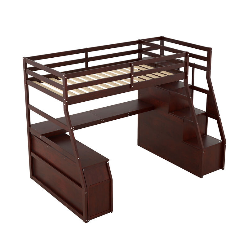 Merax Loft Bed with 7 Drawers and Desk