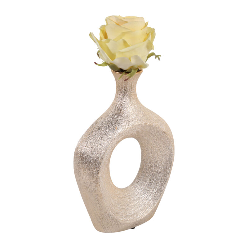 10x7" Beaded Oval Cut Out Vase, Champagne image number 2