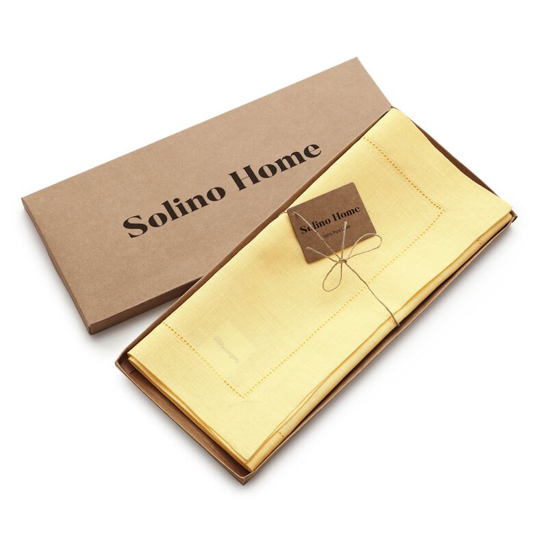 Solino Home Classic Hemstitch 100% Linen Table Runner &ndash; Handcrafted, Machine Washable, Perfect for Holiday and Everyday Dining