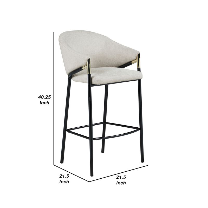 Fil 30 Inch Sloped Arm Barstools, Set of 2, Padded Curved Back, Beige Linen - Benzara