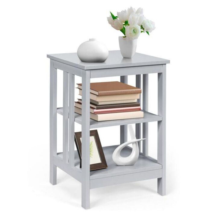 3-Tier Nightstand Sofa Side Table with Baffles and Round Corners