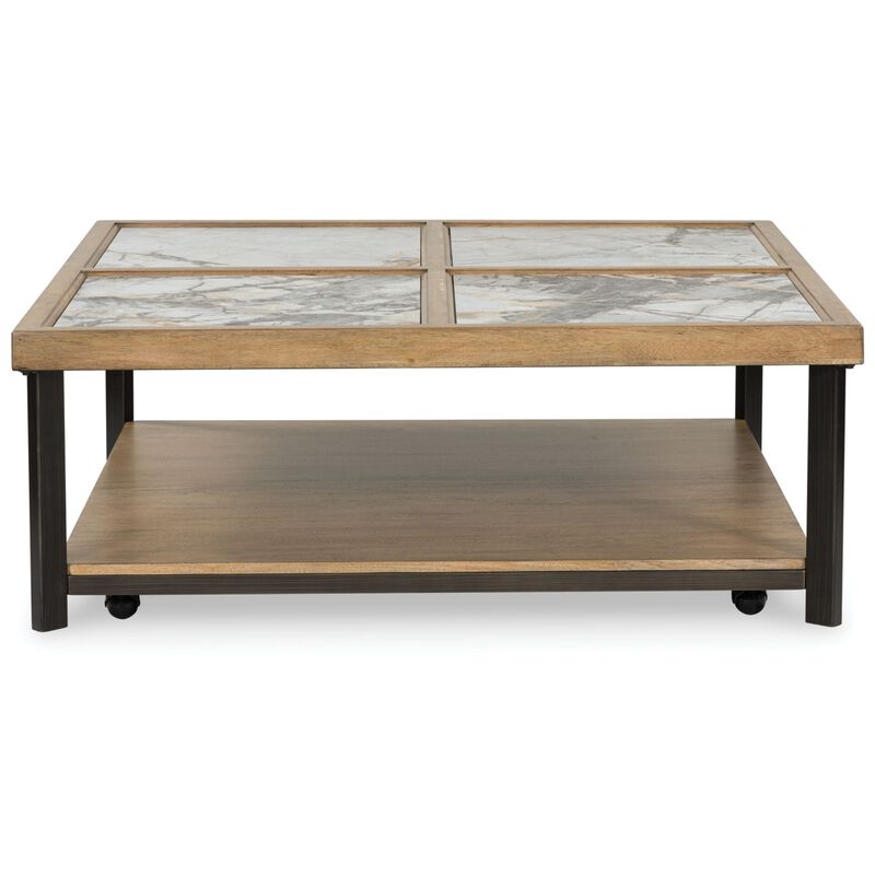 Tey Coffee Table with Caster Wheels, 48 Inch Square, Sintered Stone, Brown image number 3