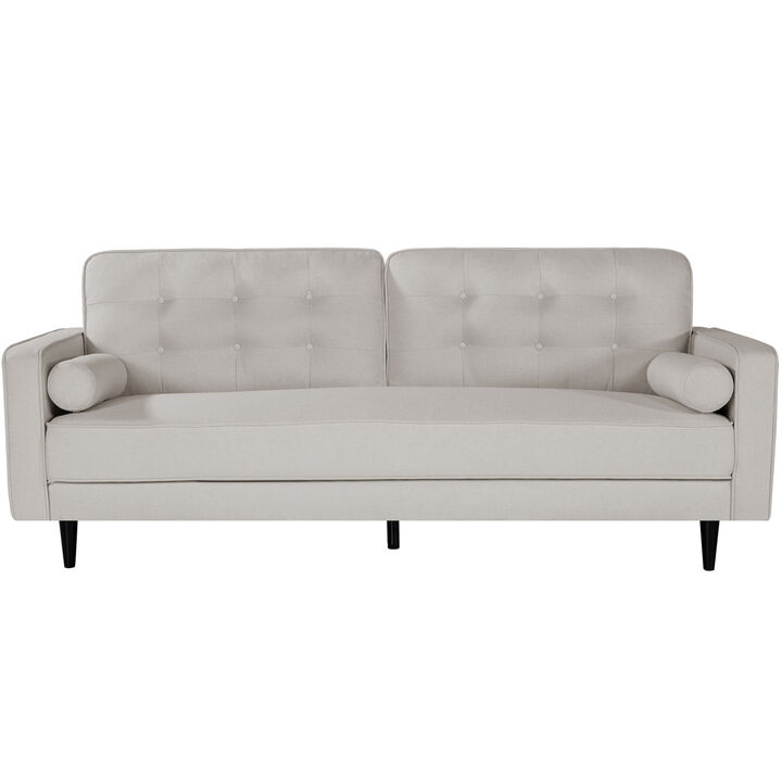 80 inch Wide Upholstered Sofa. Modern Fabric Sofa, Square Armrest (White)