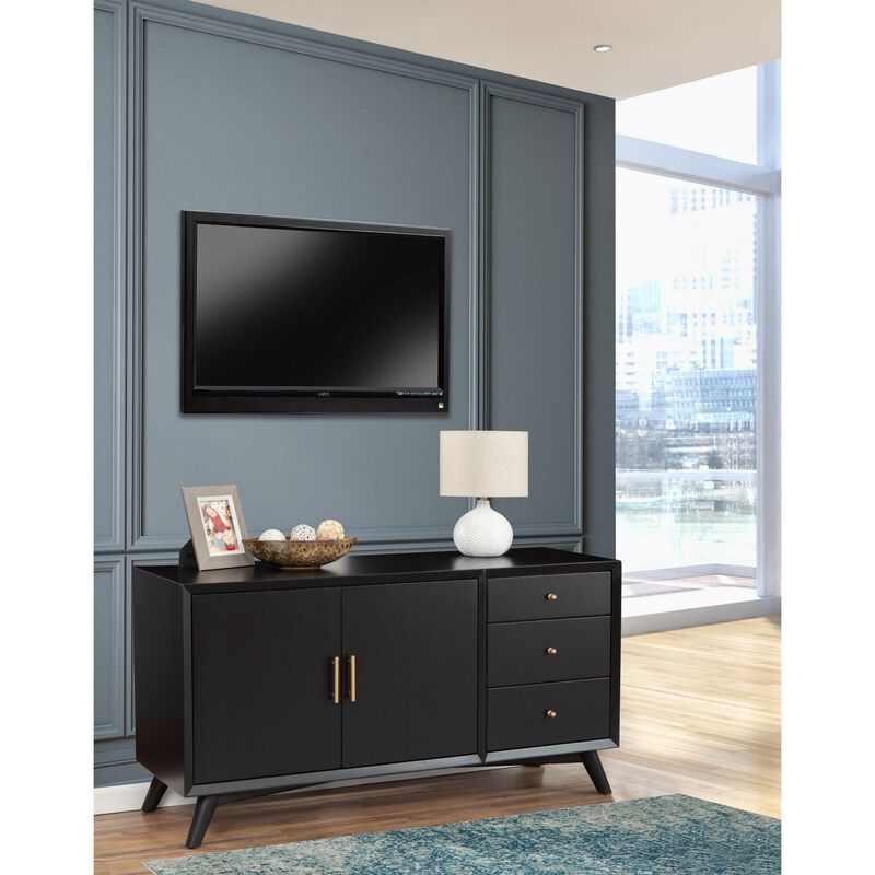Sideboard with 3 Drawers and 2 Doors, Black - Benzara