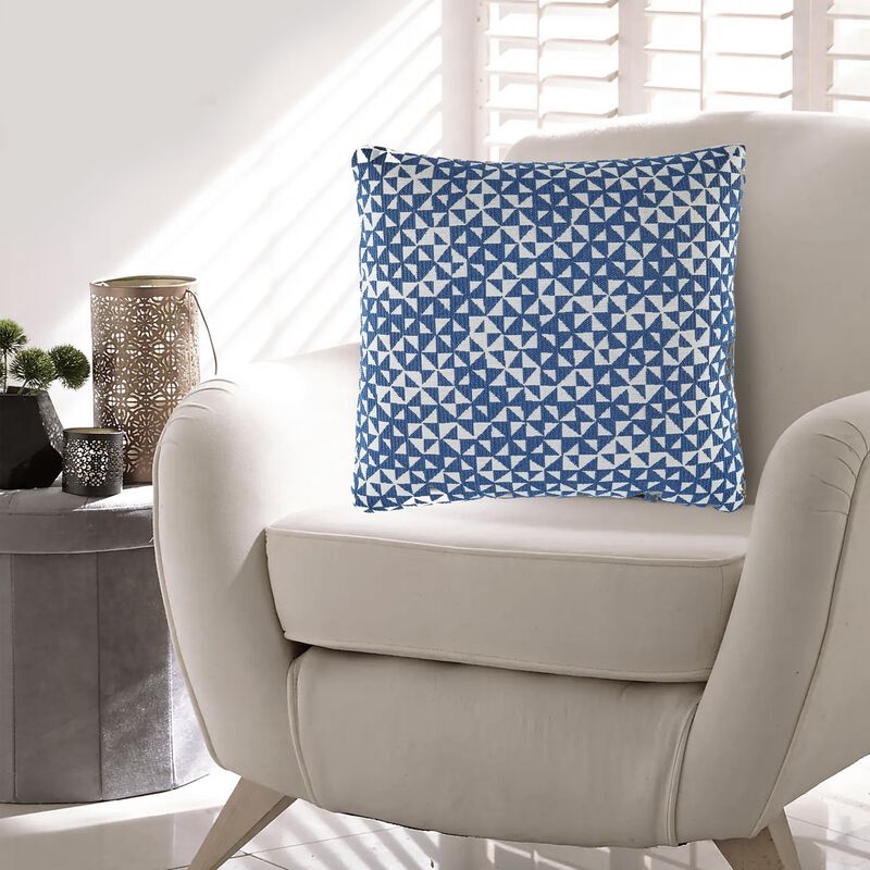 Coel 18 Inch Accent Pillow Set of 4, Indoor Outdoor Woven Geometric, Blue - Benzara