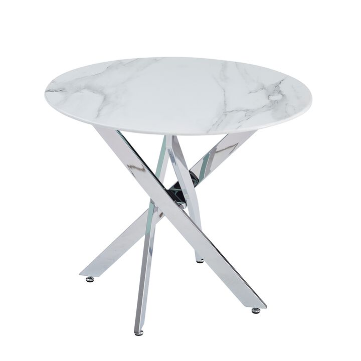 35.43 inches Modern Round Glass Table with Metal Frame