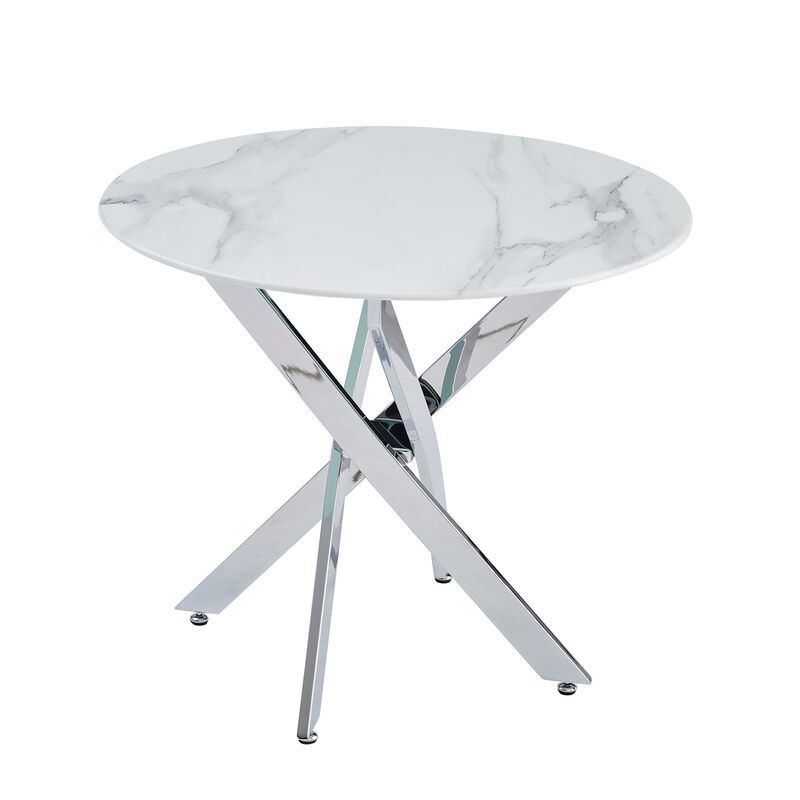 35.43 inches Modern Round Glass Table with Metal Frame image number 0