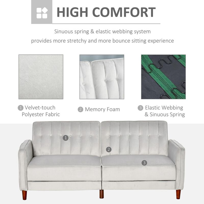 2-IN-1 Design Futon Chaise Lounge 3 Adjustable Positions Convertible Sleeper Sofa with Hidden Legs- Light Grey image number 4