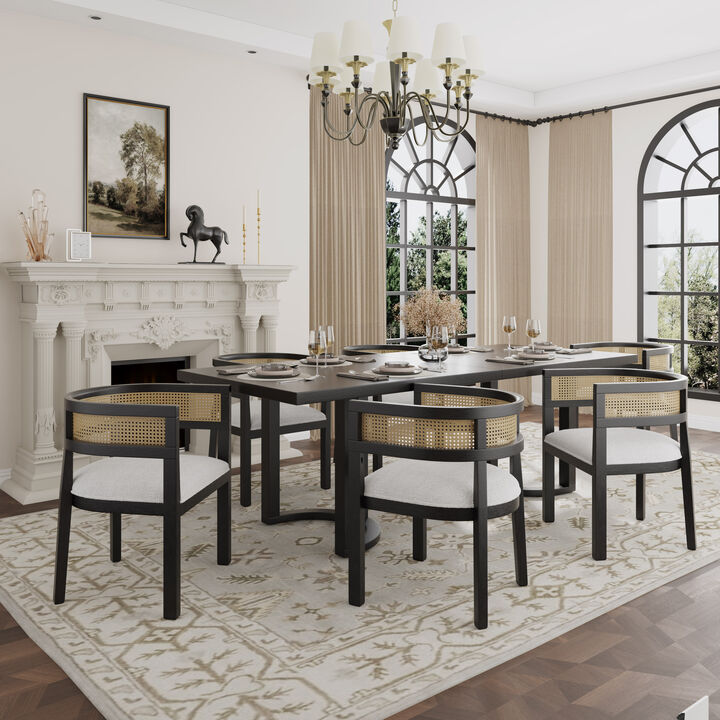 Christopher Knight Home Melina 7 Piece Cane and Rubberwood Upholstered Dining Set