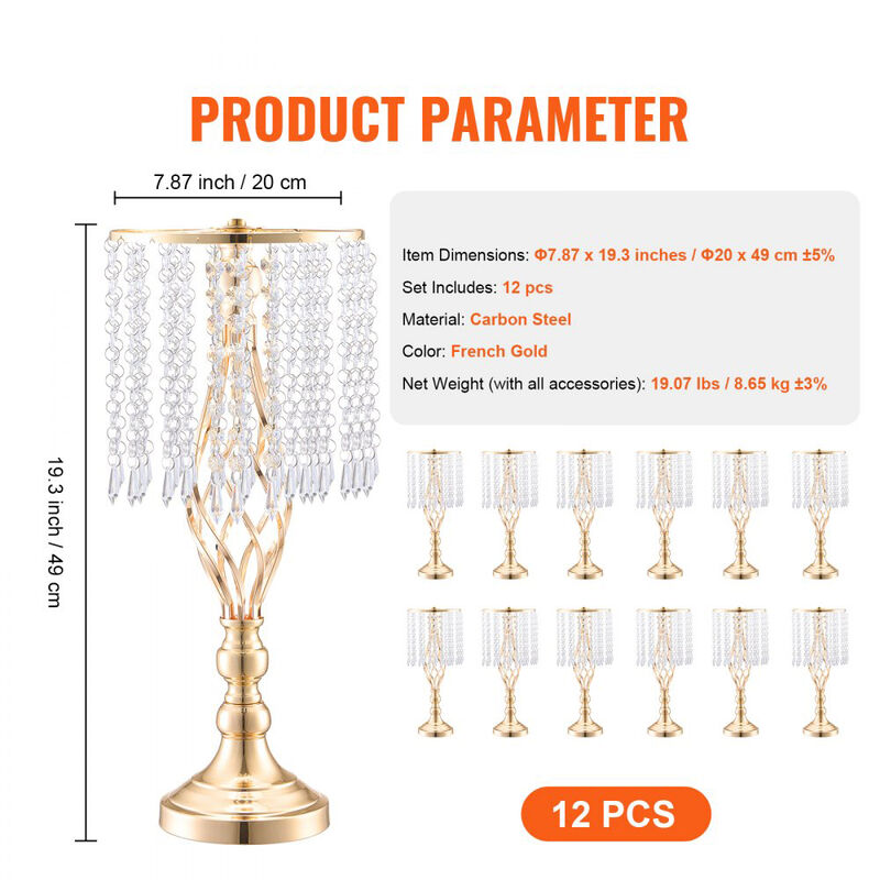 Crystal Wedding Flower Stand, Gold Metal Centerpiece Vase for Table Decor image number 2