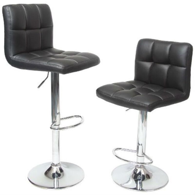 Hivvago Set of 2 - Adjustable Height Bar Stool with Black Faux Leather Cushion Seat