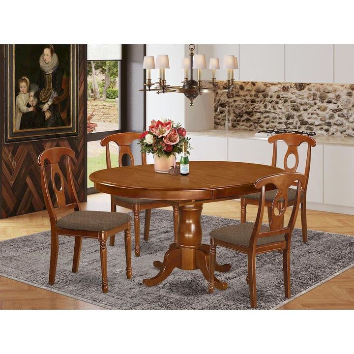 5 Pc Dining room set for 4-Oval Dining Table with Leaf and 4 Styled Dining Chairs