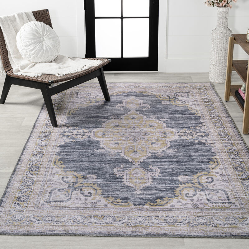 Wincer Chenille Cottage Medallion Machine-Washable Area Rug