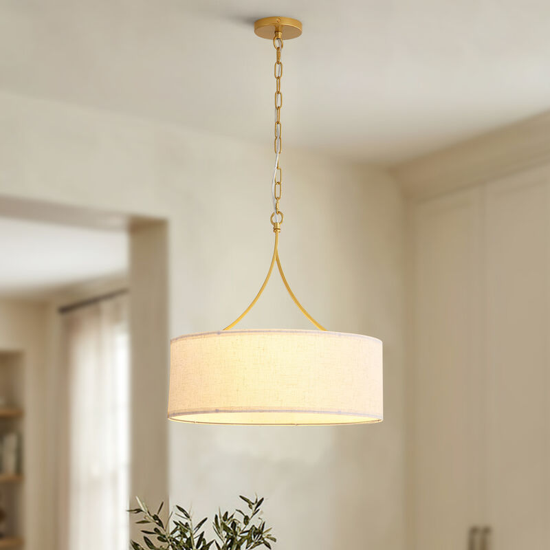 ELEMENT ACE Adjustable Height Drum Pendant Ceiling Light Fixture, Transitional Chandelier for Dining Room Over Table, Kitchen Island, Living Room Entryway image number 1