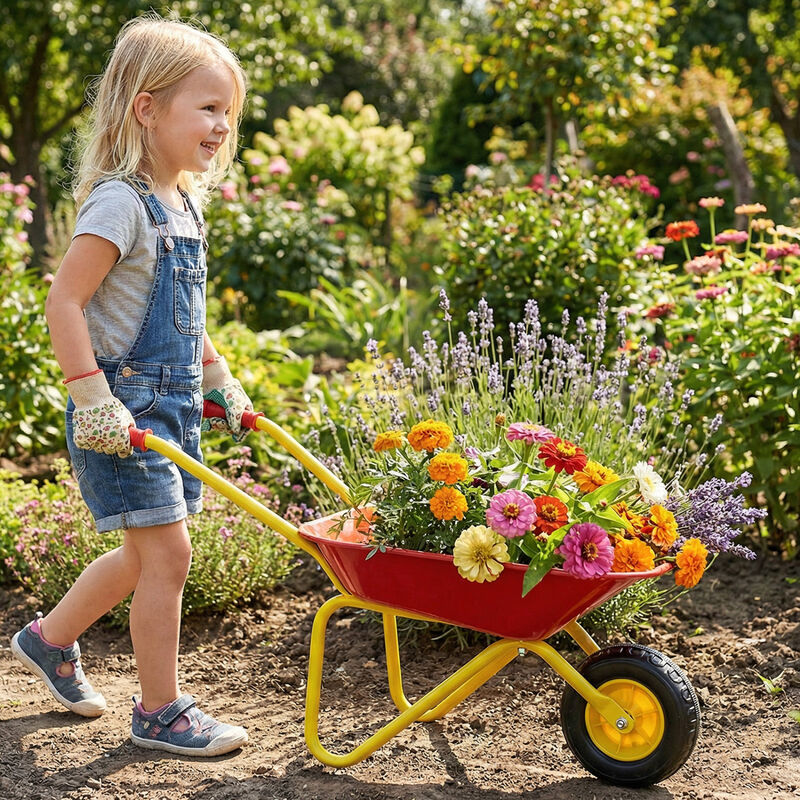 Kids Outdoor Wheelbarrow with All-Terrain Wheels for Gardening and Play image number 3