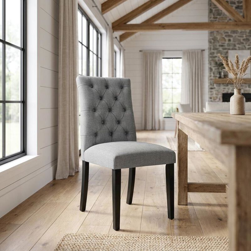 Button-Tufted Upholstered Fabric Parsons Chair, White image number 3