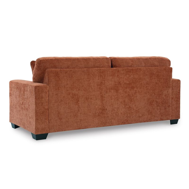 Avie Sofa, 2 Accent Pillows, 85 Inch, Soft Burnt Orange Polyester