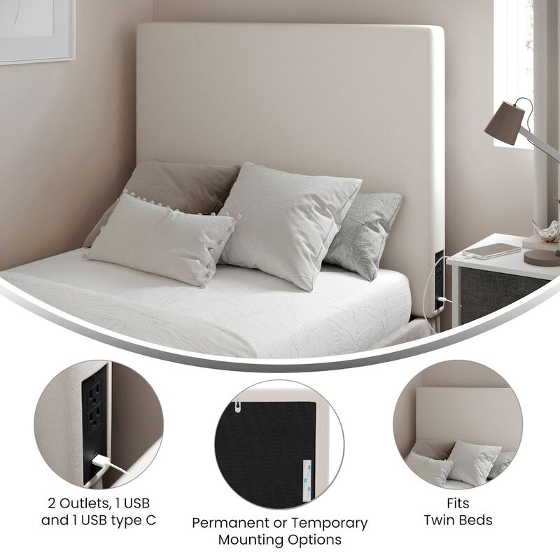 Flash Furniture Upholstered Twin Headboard with Two Power Outlets, USB Port image number 4