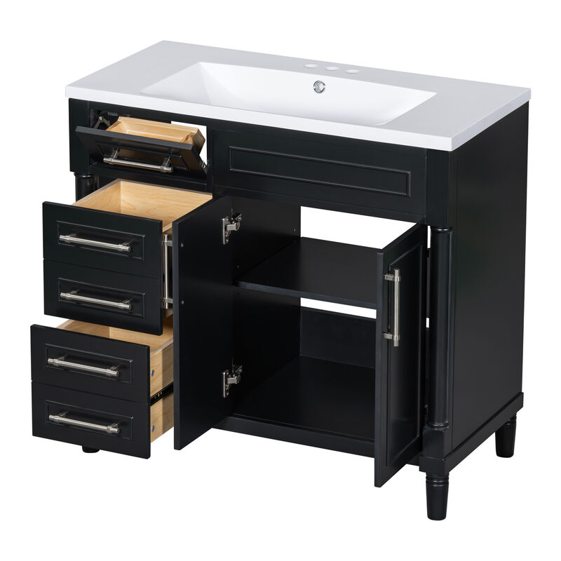 36'' Bathroom Vanity with Top Resin Sink, Black
